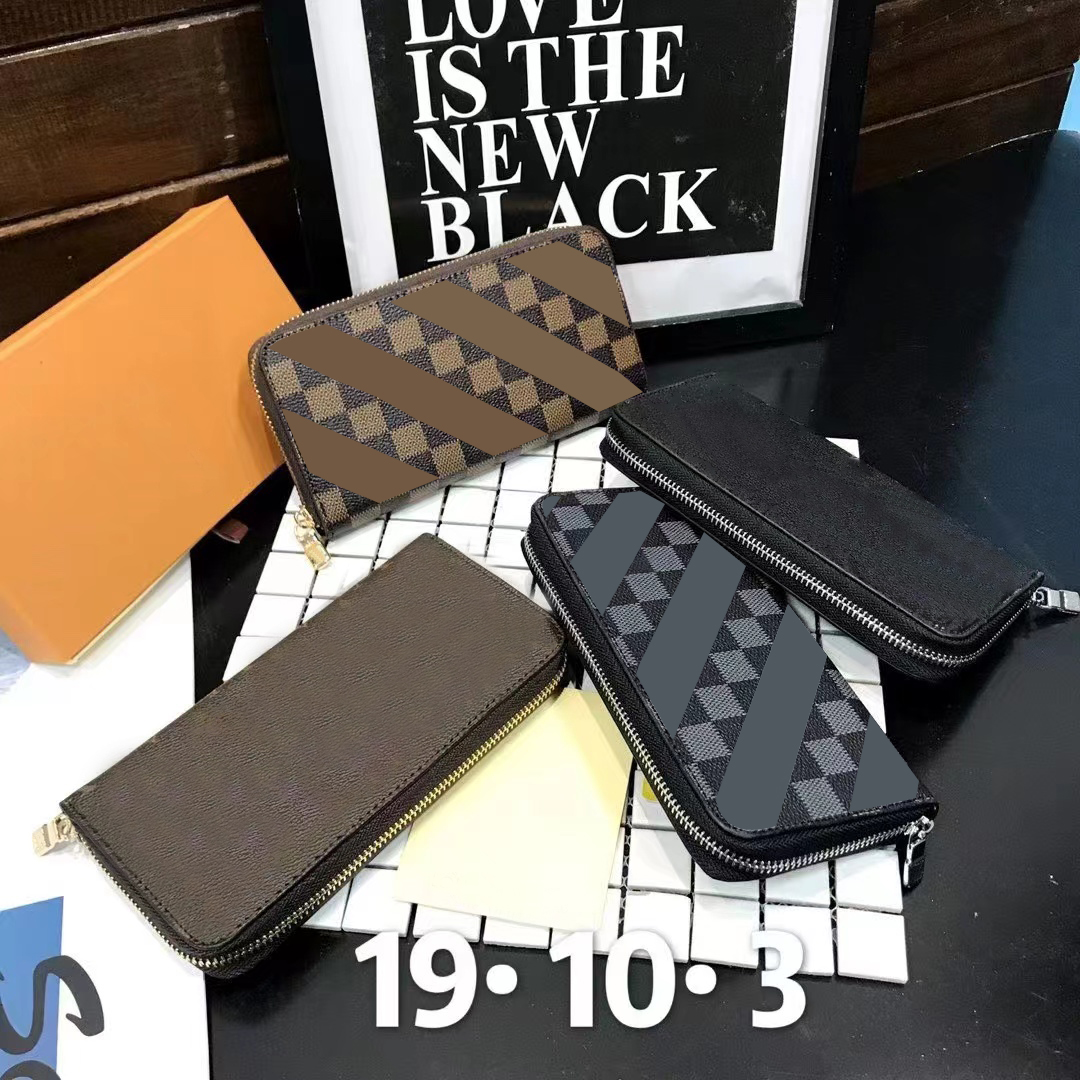 

Wallets Simple luxury Fashion Women's Purse Hand Bags Card bag Integrated credit cards slot change slot long classic style leather 4 colors, Black lattice