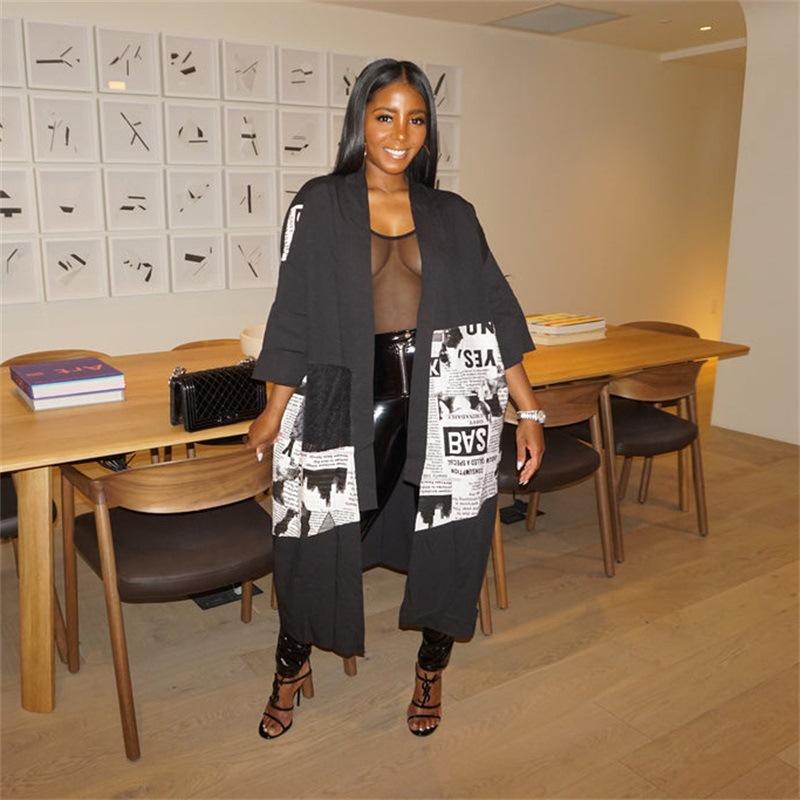 

Women's Plus Size Outerwear & Coats Fall 2022 Women Clothes Ladies Elegant Long Sleeve Cardigan Sweater Jacket Brush Print Open Front Drop S, Black