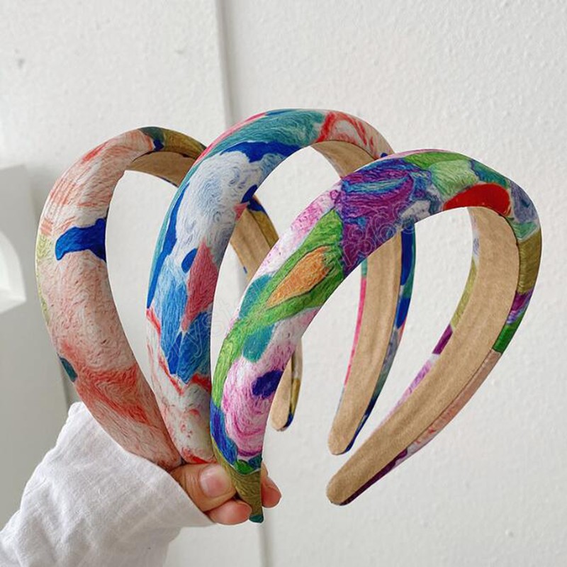 

Fashion Women Headband Vintage Oil Painting Style Hairband Summer Autumn Concise Turban Adult Hair Accessories, Mixed color