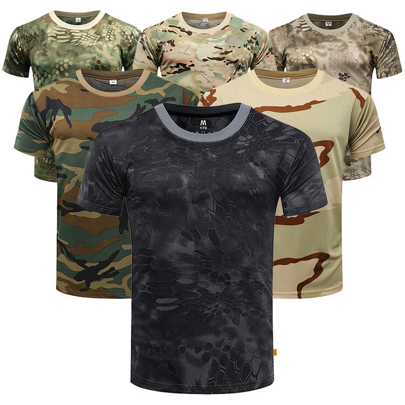 

Python Print Military Camouflage Dryfit Fast Drying Shirt Top Sleeve Gym T shirt For Men Outdoor Camping Mascube Compression 220615, Jungle camo