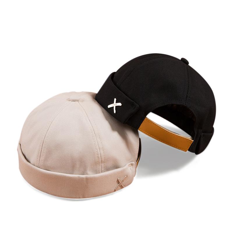 

Ball Caps Fashion Men Street Casual Docker Sailor Biker Hat Loop Beanie Brimless Cap Unisex Pumpkin Vintage Navy Beanies HatsBall, Black