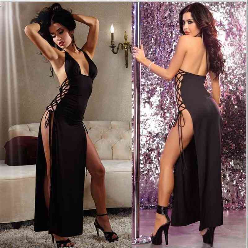 

Nxy Sexy Underwear Plus Size Women Bondage Lingerie Sexy Oversized Backless Suspender Maxi Skirt Erotic Large Split Lacing Black Long Dress 0609