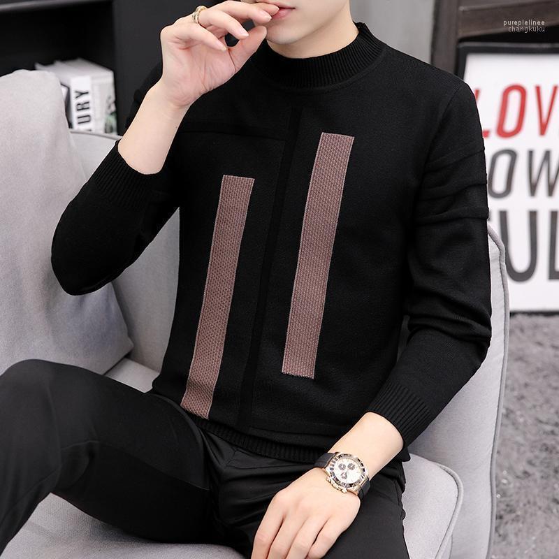 

Winter Warm Cashmere Sweater Men Half High Collar Mens Sweaters Slim Fit Pullover Fashion Wool Knitwear Pull Homme Men's, Black