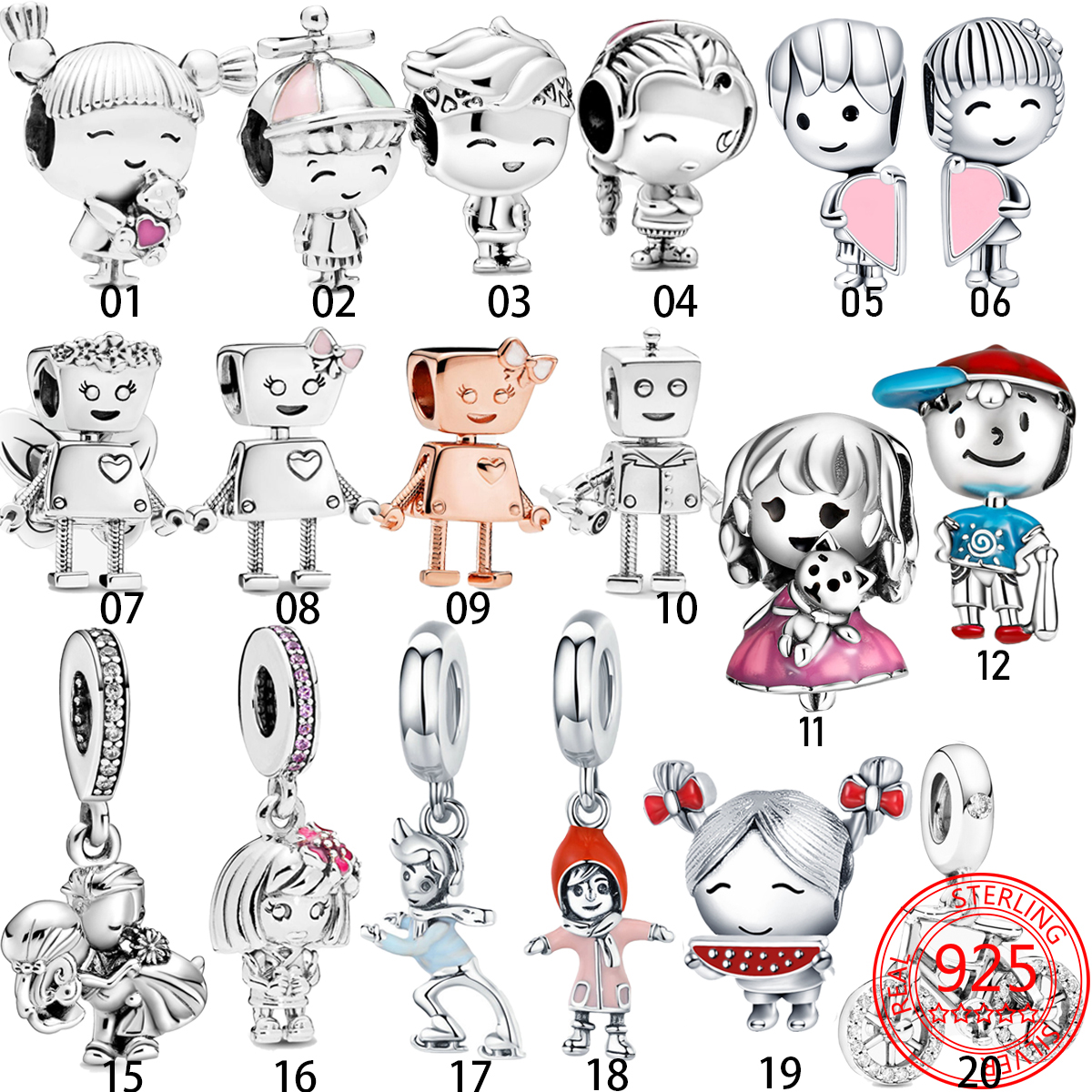 925 STERLING Silver Charm en argent flexible et vivant Robot Perles Perle Fit Charms Bracelet Brick Bijoux Accessoires