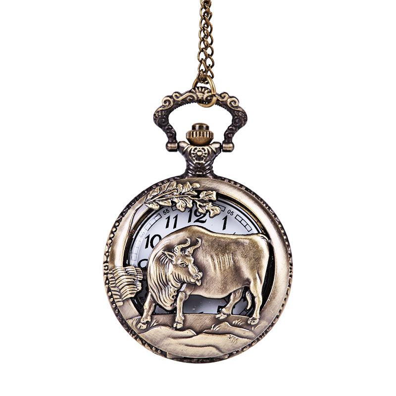 

10pcs watches Large hollowed out antique pocket watch bronze twelve Chinese Zodiac ox classic nostalgia