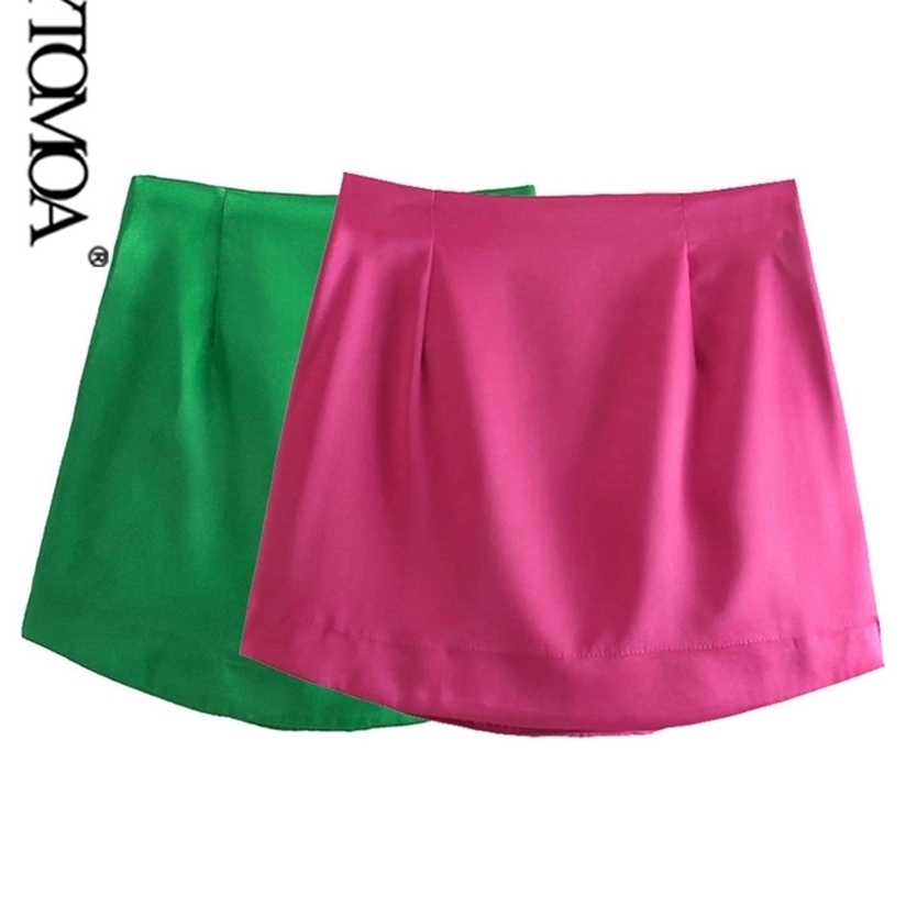 

KPYTOMOA Women Chic Fashion Soft Touch Shiny Mini Skirt Vintage High Waist Side Zipper Female Skirts Mujer 220322, As picture