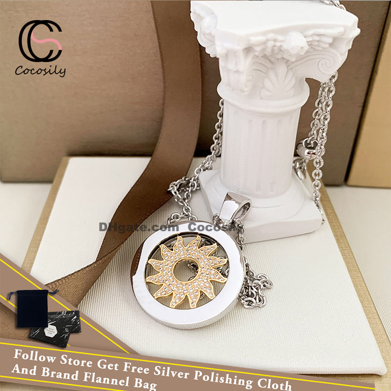 Men Women Rotating Sun Pendant Necklace Full Diamonds S925 Sterling Silver Luxury High-End Classic Jewelry Popular Personality Adjustable Necklac-image-767850575