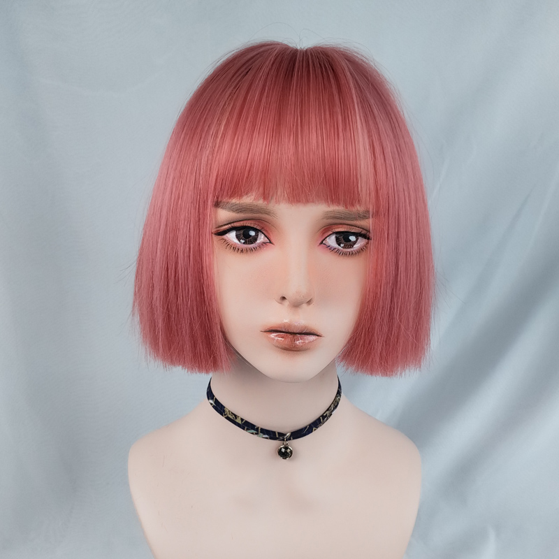 Costume Accessories AOSI Female Bob Wig Short Straight Natural Cosplay Lolita Fashion Girl Wigs Pink Blonde Green Synthetic With Bangs For W-image-772761122