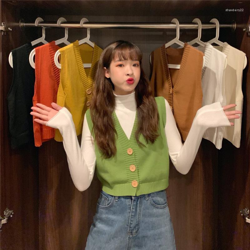 

Women's Vests Sweater Vest Women Crop Top Single-breasted Fashion Korean Style Solid Casual Stylish Loose Elegant All-match Femme ZY5306 Str, Black