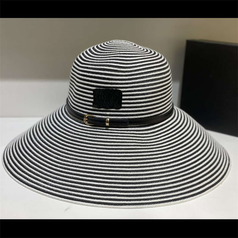 

Belt Striped Big Brim Hat Designer Women Beach Hats Travel Fashion Bucket Hat Ball Cap High Quality Wear, Box