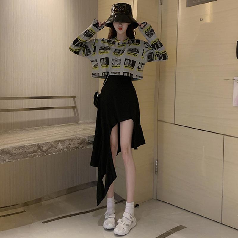 

Skirts 2022 Irregular High Waist Thin Black Skirt Design Sense Of Minority, A001