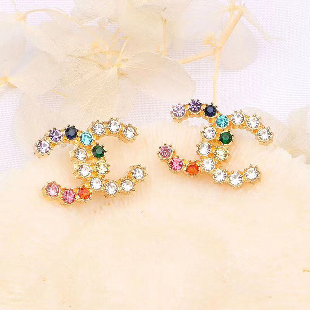 

20style 18K Gold Plated Luxury Designer Letters Stud Earrings Small Sweet Wind Geometric Women Crystal Rhinestone Pearl Earring Jewelry