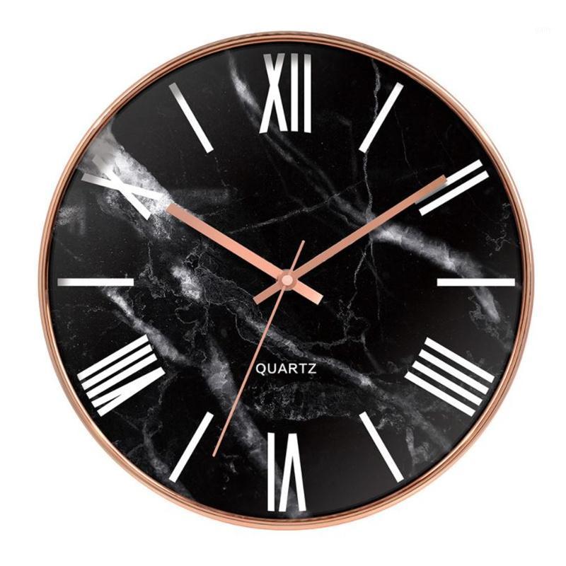 

Wall Clocks 12 Inch Clock Marble Mute Golden Roman Numeral Creative Rose Gold Nordic Style Living Room Home Decor