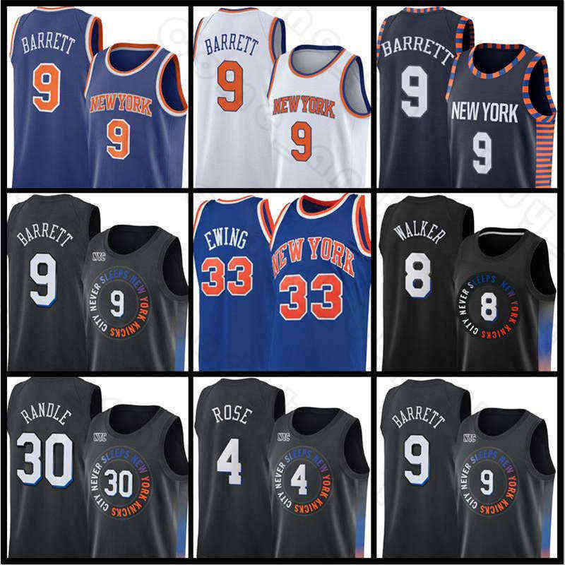 

Patrick 33 Ewing RJ 9 Barrett Julius 30 Randle Basketball Jersey New York''Knicks''Derrick 4 Rose Kemba 8 Walker, Men