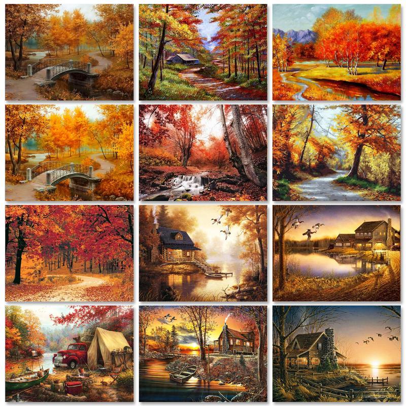 

Paintings PoCustom Oil Painting By Numbers For Adults Frameless Autumn Scenery 60x75cm DIY Paint On Canvas Home Decor