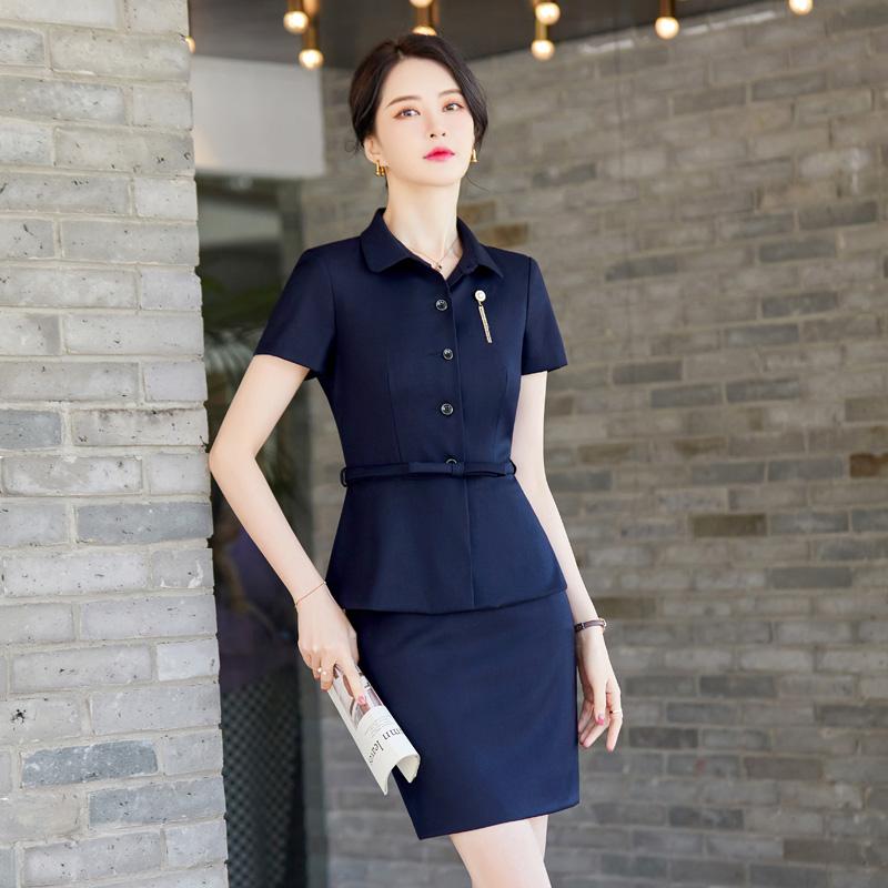 

Two Piece Dress Office Ladies Summer Blazer Women Business Suits Skirt And Top Set Short Sleeve Jacket Work Navy BlueTwo, Blazer only