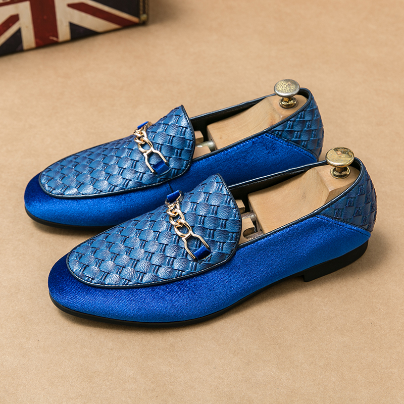 

Loafer Men Shoes Solid Color PU Stitching Suede Fashion Round Head Daily Banquet Classic Trend Woven Metal Chain Decoration HM534, Clear
