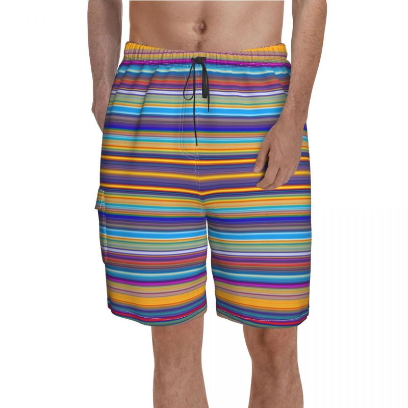 

Men' Shorts Colorful Line Board Multi Striped Print Classic Beach Men Design Plus Size Swim Trunks Gift IdeaMen, 14