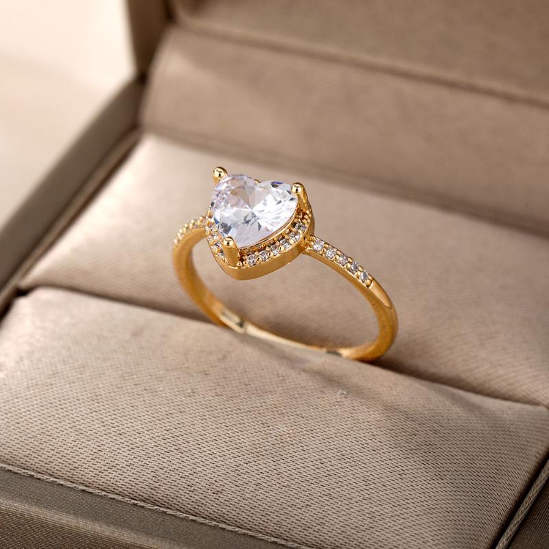 

Wedding Rings Heart For Women Stainless Steel Gold White Charm Zircon Cute Friend Ring Accessories Jewelry Gift FemmeWedding
