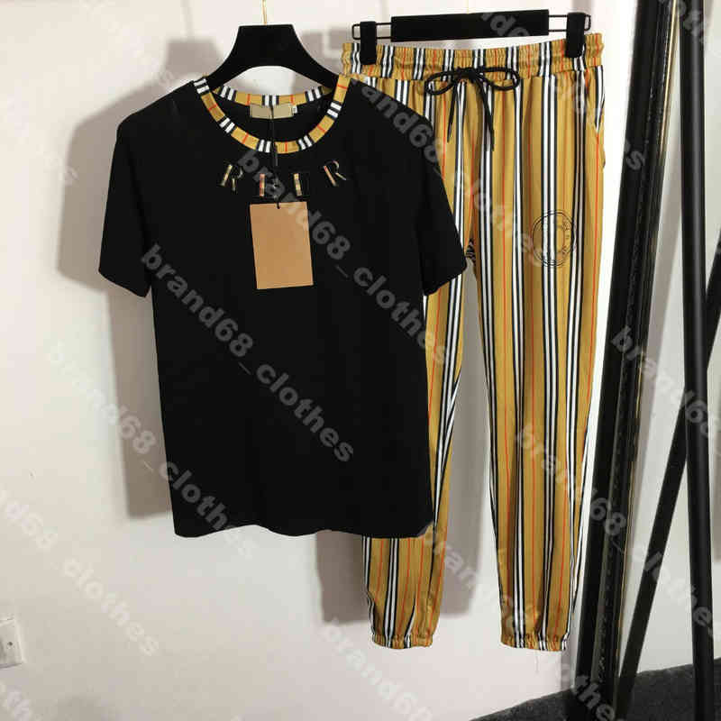 

Brands Womens Two Piece Pants Cotton Cotton T Shirts striped pants set summer tracksuit luxury sportswear embroidered pullovers Bu..rry logo 5A female Apparel a1