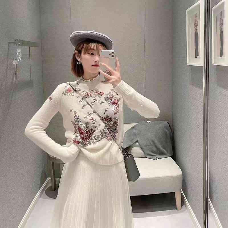 Women's Hoodies Sweatshirts early autumn D home boutique fashion knitted cashmere sweater white heavy industry embroidered women's clot