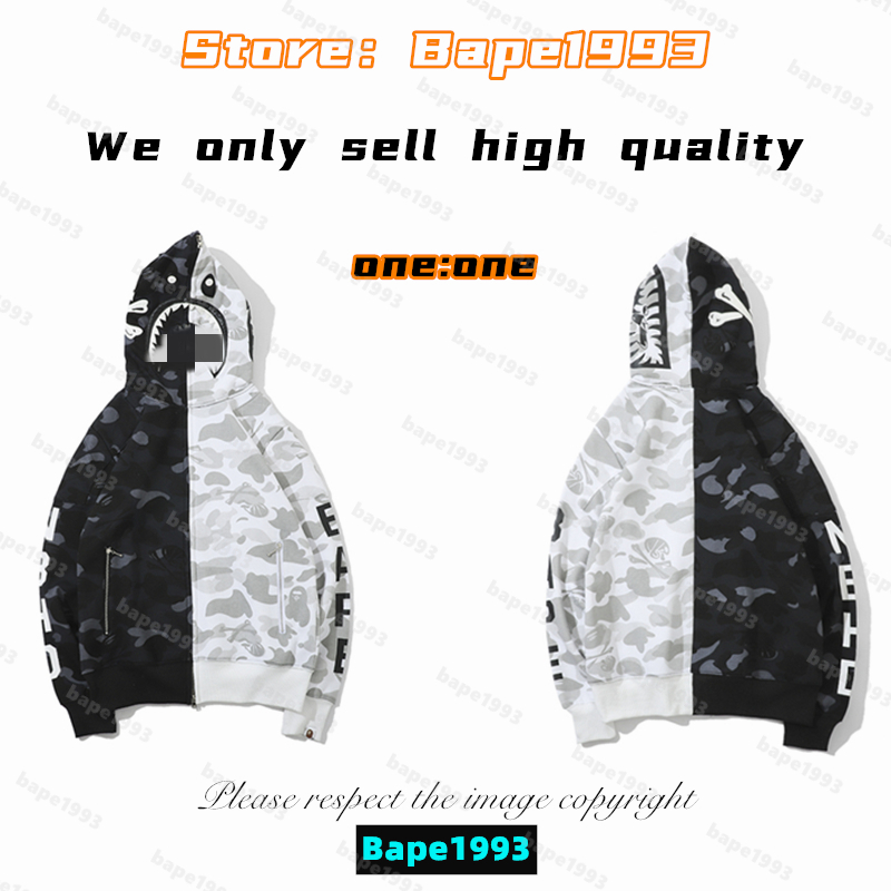 

High quality Apes Mens Hoodies & Sweatshirt Japan shark B ape head Galaxy spots luminous camo Male and female couples with the same model 100% cotton New hoodie 1993 KS4-7, 1 button