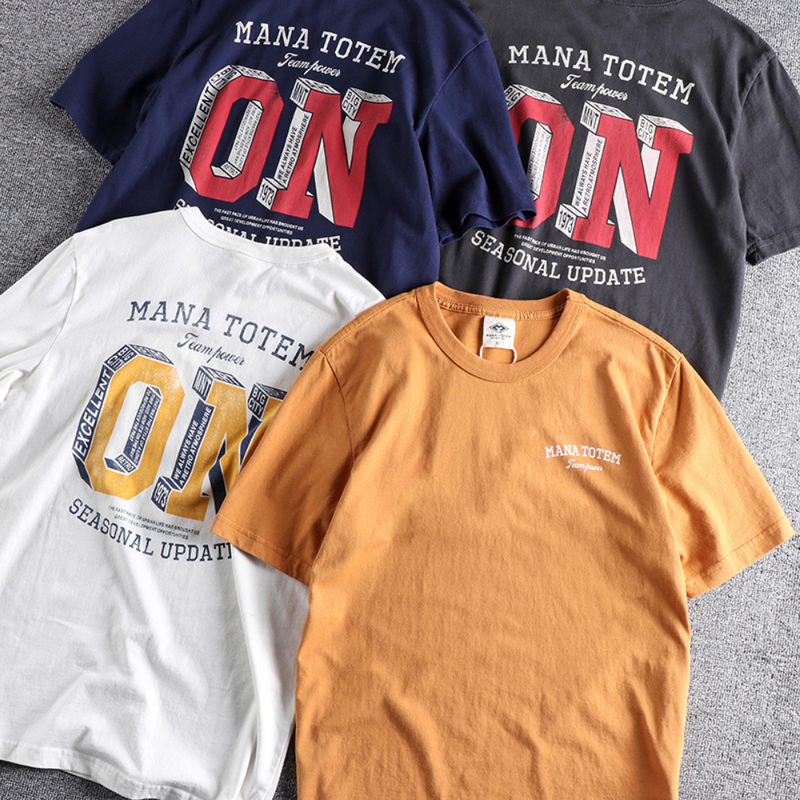 

Vintage large letter printed short sleeve t-shirt men's summer ground cotton casual youth half sleeve, Yellow