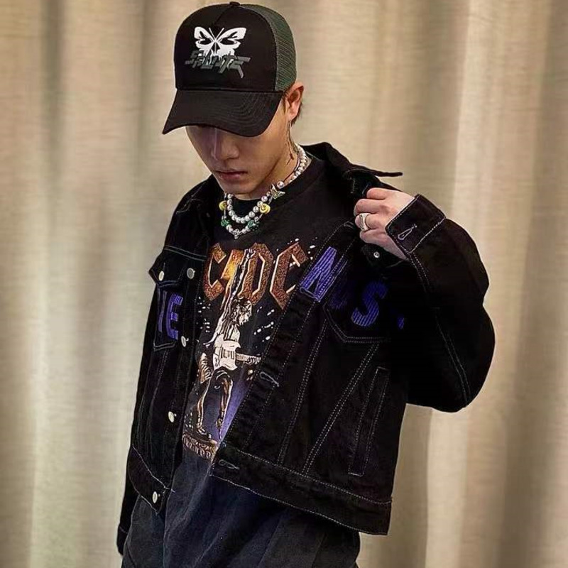 

Mens Jacket Designer Big V Denim Jackets men women American Hip Hop Slim Fit Cardigan Coat, Purple v