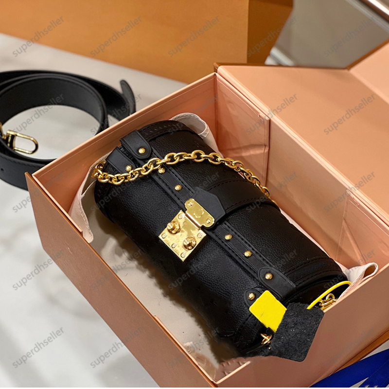 

Luxury Designer Barrel Shaped Bag Handbag Pillow Shoulder Bags Chain Crossbody Fashion Wallet Women Purse Old Flower Leather Clutch Pochette, Brown