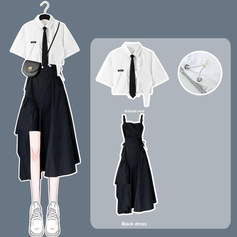 

Work Dresses Plus Size -3XL Women Sets Single Breasted Turn-down Collar Short Sleeve Shirts Design Asymmetrical Dress Summer Mujer Fashion, Shirts dress set 2