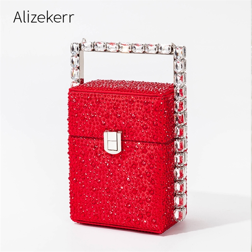 

Women Diamonds Box Evening Bags Chic Metal Handle rhinestones Red Clutch Purses And Handbags Luxury Designer Wedding Party 220617