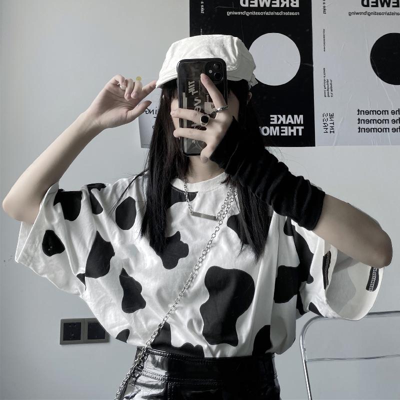 

Women's T-Shirt Streetwear Tops Harajuku Tees Fashion Woman Tshirts Cow Print Oversized Casual Loose Short Sleeve, Bai