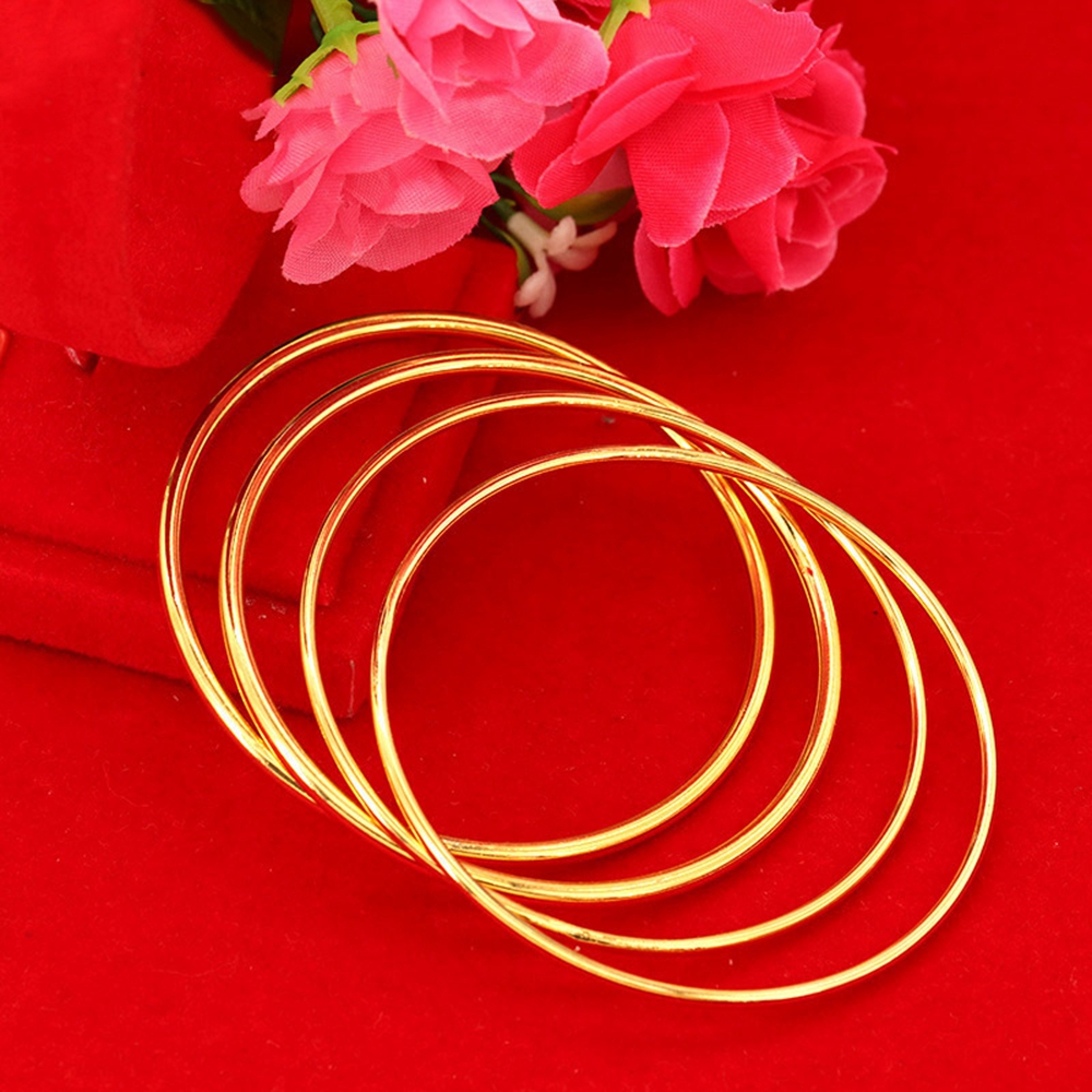 

4 Pieces Wholesale Simple Smooth Bangle Bracelet for Women 18k Yellow Gold Filled Classic Solid Classic 3mm Wide