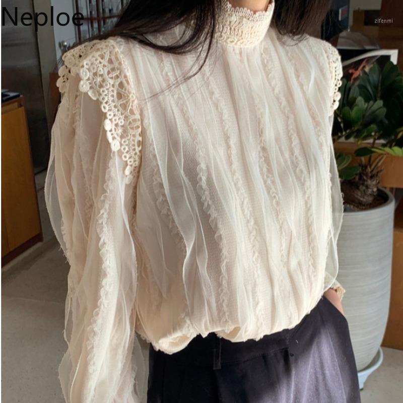 

Women's Blouses & Shirts Neploe Bluasa Mujer De Moda 2022 Heavy Lace Gauze Patchwork Fall Clothing Korean Tops Elegant Temperament 97017, Pink