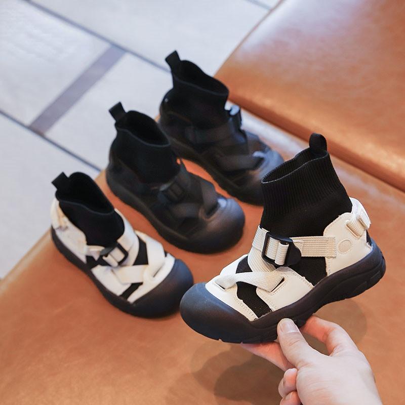 

Athletic & Outdoor Girls Fashion Kids PU Shoes Children Sock 2022 Autumn Boys Black Retro Casual With Buckle Non-slip All-matchAthletic