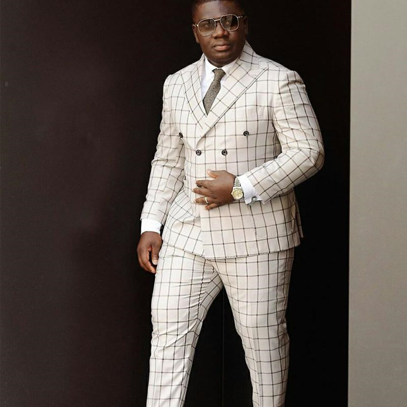 

Handsome Double-Breasted Groomsmen Peak Lapel Groom Tuxedos Mens Wedding Dress Man Jacket Blazer Prom Dinner suits (Jacket+Pants+Tie)W530, Same as image
