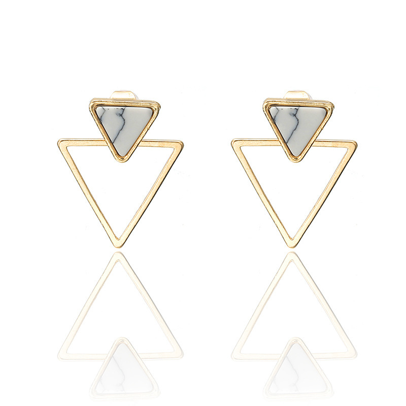 Simple Geometric Earrings Women's Style Marble Pine Triangle-image-761389912