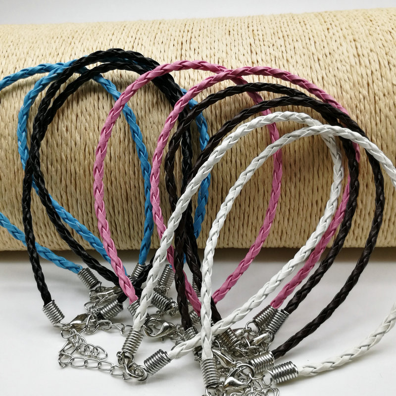 

50 PCS 3 mm Anklets leather cord bracelet chain wear beads or pendant PU braided bracelet DIY manual five-color mix