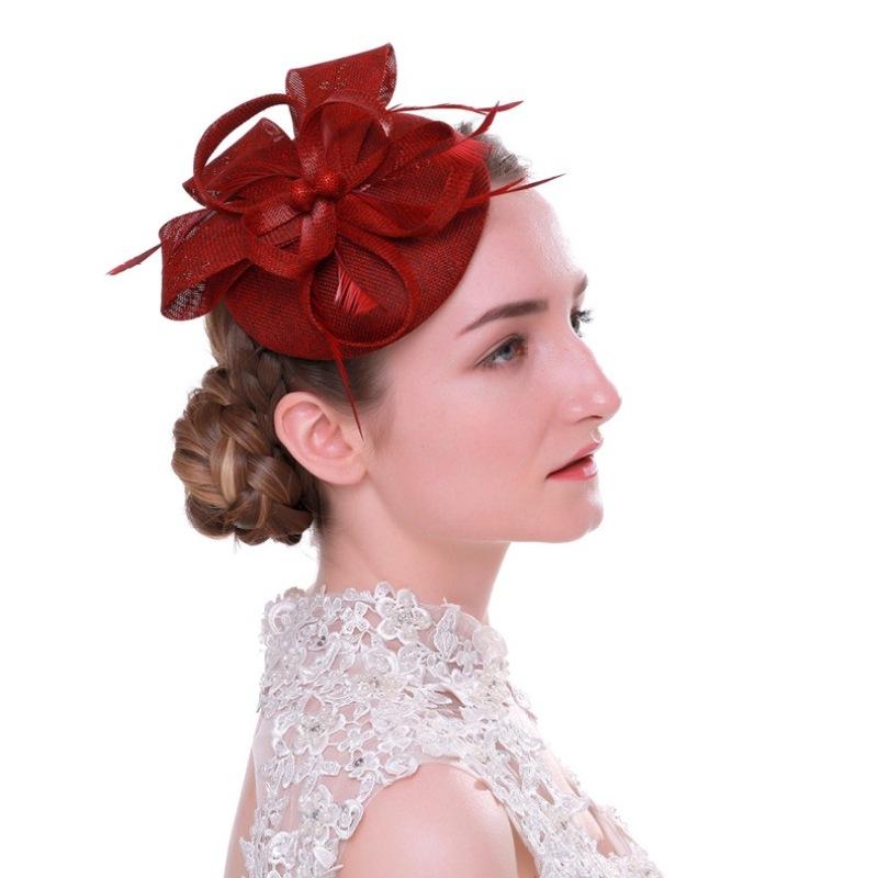 

Berets Women's Feather Top Hat Imitation Linen Horse Racing Ball HeaddressBerets BeretsBerets, Red