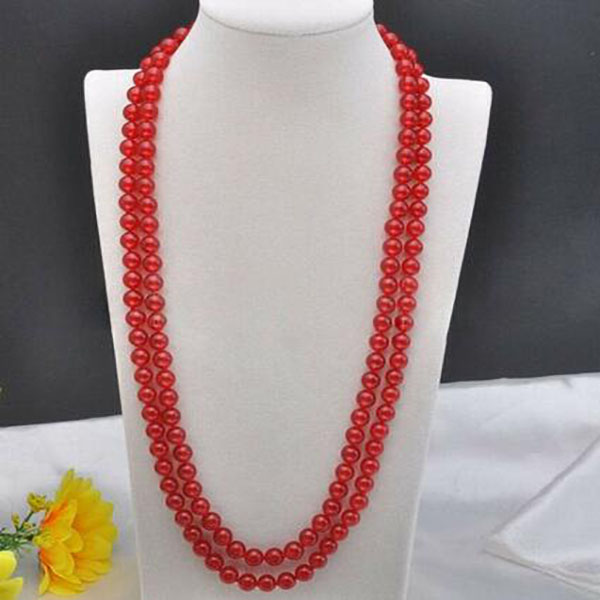 

Handmade 8MM Natural Red Jade Gemstone Round Beads Fashion Necklace 36''