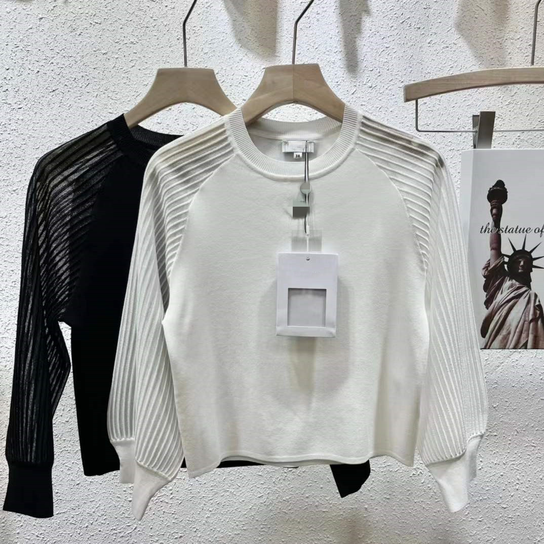 

2022 Spring Summer Milan Runway Sweaters O Neck Long Sleeve High End Jacquard Pullover Women's Designer T-Shirt 416-6, Black