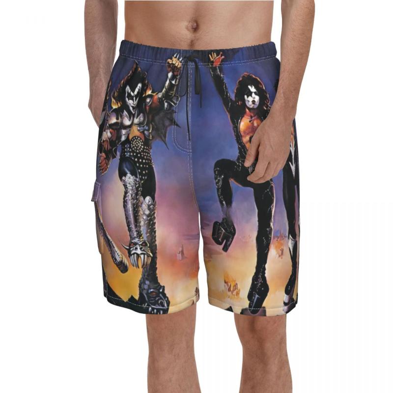 

Men' Shorts Kiss Band Board Fan Art Short Pants Males Pattern Print Swim Trunks Plus Size, As picture