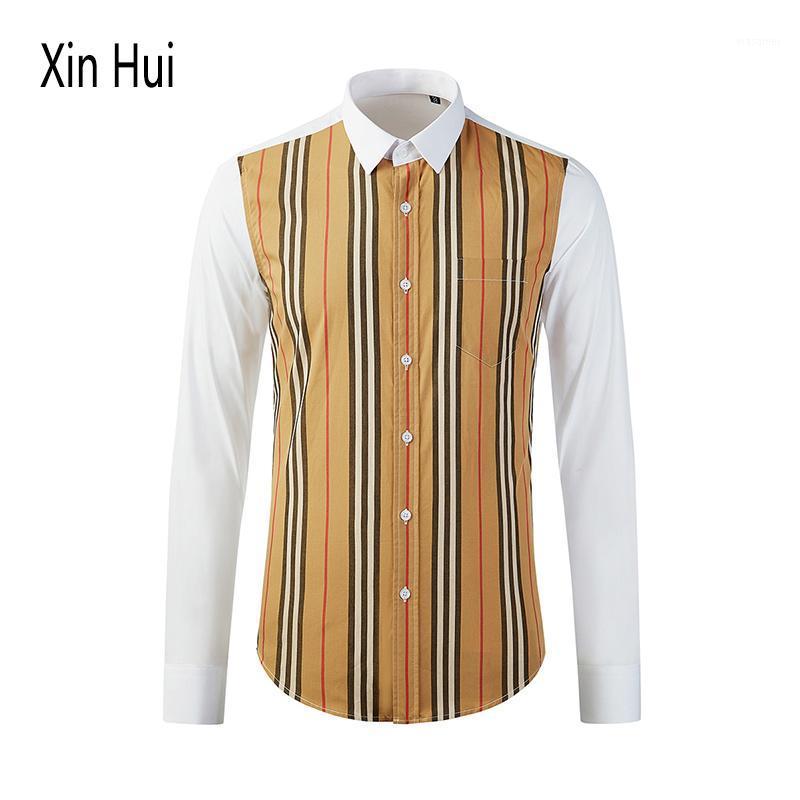 

Men's Clothing Trend Style Striped Yarn-dyed Stitching High-end Long-sleeved Shirt Casual All-match Shirts, Picture color