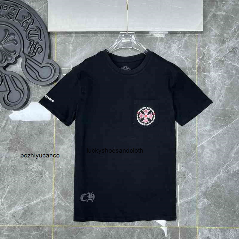 

tee men chrome//heart Correct version of Red Cross Sanskrit letter flower arm horseshoe short sleeve T-shirt tide, White
