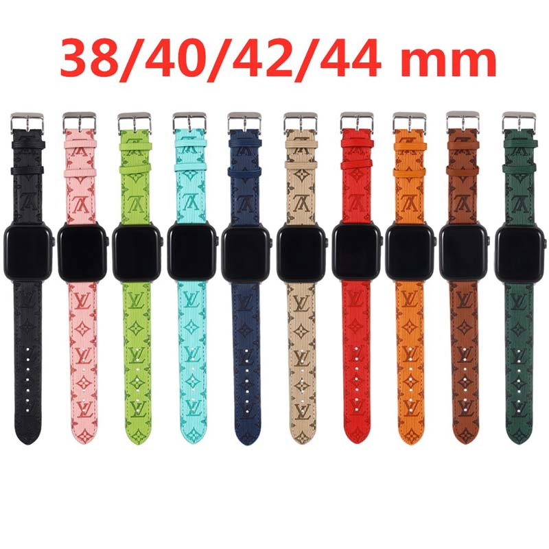 

luxury brand apple watch Strap For 42mm 41mm 38mm 40mm 44mm 45mm iwatch 2 3 4 5 6 7 LV watch bands Leather Bracelet Stripes watchband