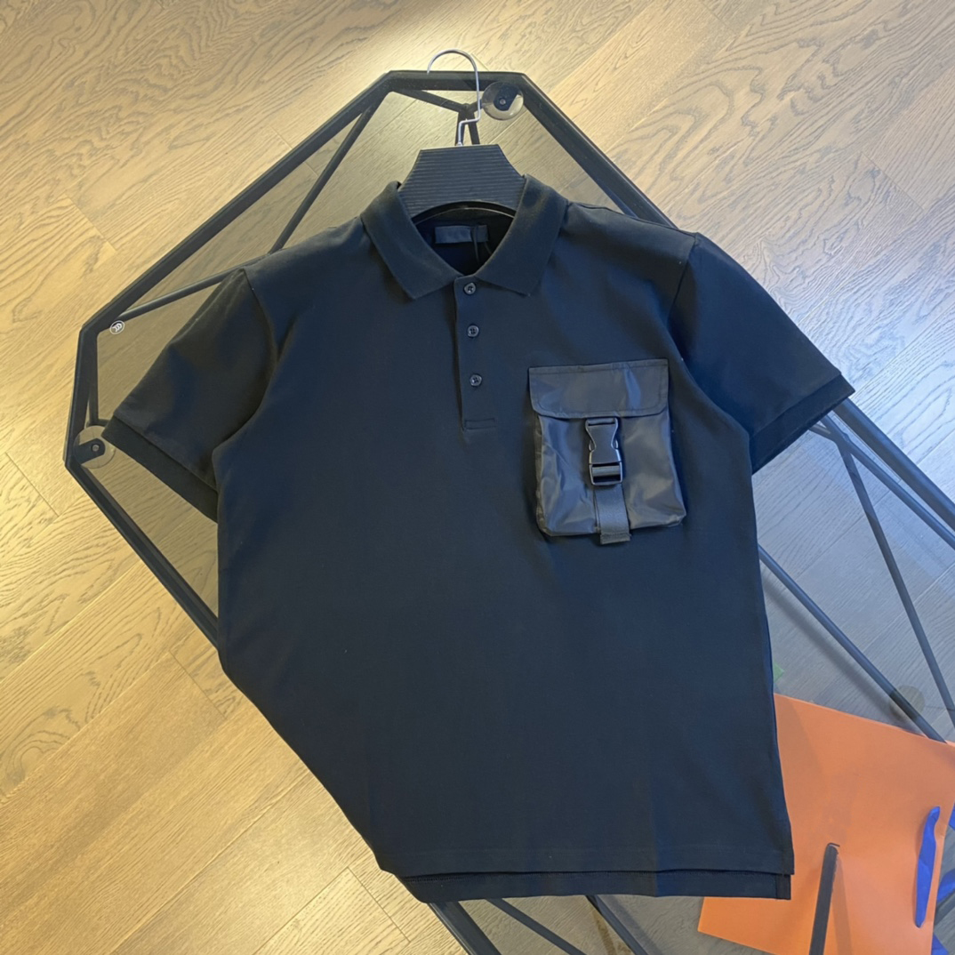 

21ss Europe men polos classic work oversized t shirts Imported Full 320 g cotton terry black atmosphere Soft delicate lapel Threaded cuffs high-end tops for man