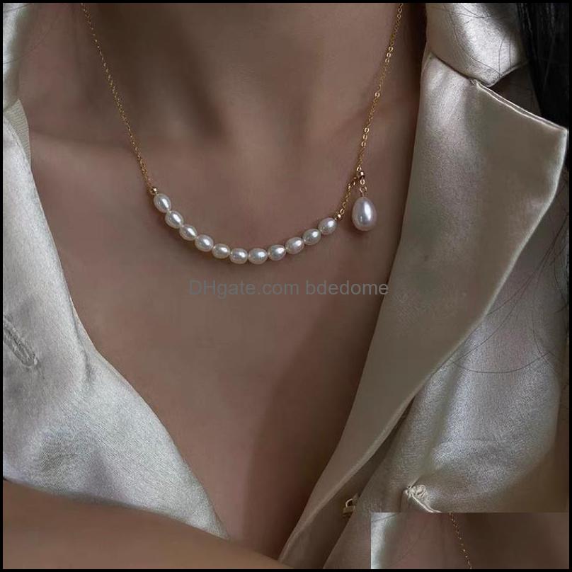 

Pendant Necklaces Pendants Jewelry Classic Luxury Natural Freshwater Pearl Gold Chain Necklace W Dfw