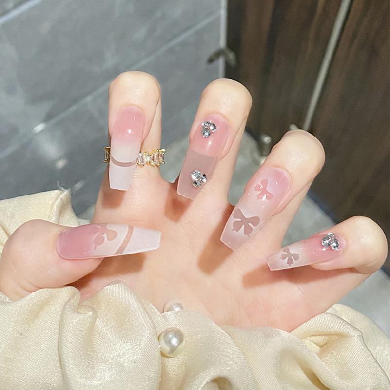 

False Nails Press On Japanese 24PCS/box Bright Shiny Asterism Decorate Bride Women Wearable Full Cover Finger Artificial Nail TipFalse, D6