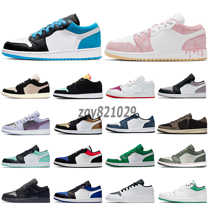 

2022 men women Tag 1 1s Low Basketball Shoes UNC Paris Sneakers jumpman Game Royal Gym Red Banned grey black sail toe GS Tri-color washed denim Trainers, Color 1