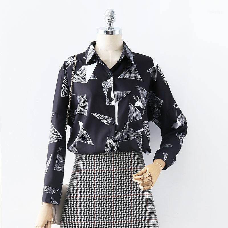 

Womens Tops And Blouses Casual Shirts Office Ladies Long Sleeve Elegant Fashion Print Chiffon Blouse Female Tunics Plus Size Women, Black